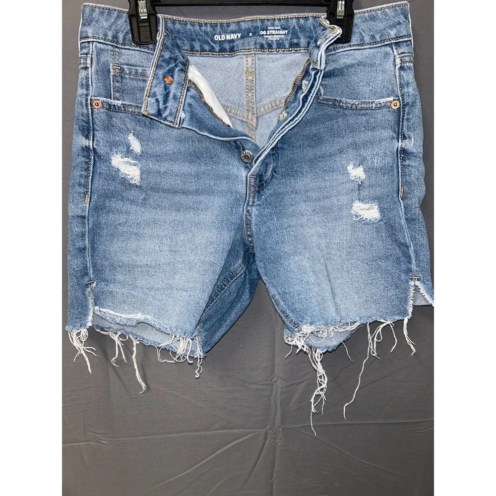 Old Navy OG Straight Cut Off Shorts Girls 2 Blue Denim Cotton Stretch Distressed